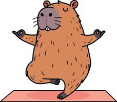 Capybara cartoon yoga pose vector