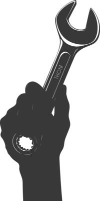 AI generated Silhouette hand holding wrench for construction black color only