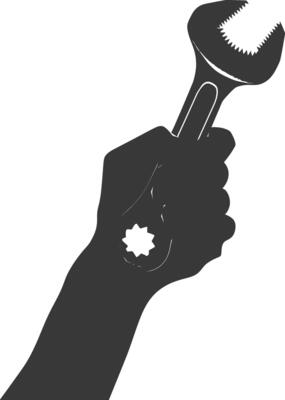 AI generated Silhouette hand holding wrench for construction black color only