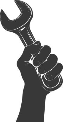 AI generated Silhouette hand holding wrench for construction black color only