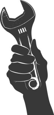 AI generated Silhouette hand holding wrench for construction black color only