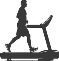 AI generated Silhouette man using a treadmill full body black color only vector