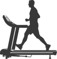 AI generated Silhouette man using a treadmill full body black color only vector