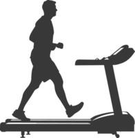 AI generated Silhouette man using a treadmill full body black color only vector