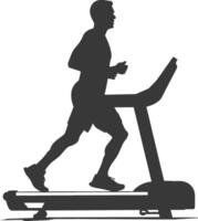 AI generated Silhouette man using a treadmill full body black color only vector