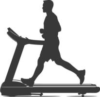 AI generated Silhouette man using a treadmill full body black color only vector