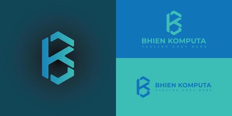 Abstract initial letter BK or KB logo in blue color isolated in multiple blue background colors. BK monogram logo in a hexagon style. Blue letter BK for a retail business line logo design inspiration