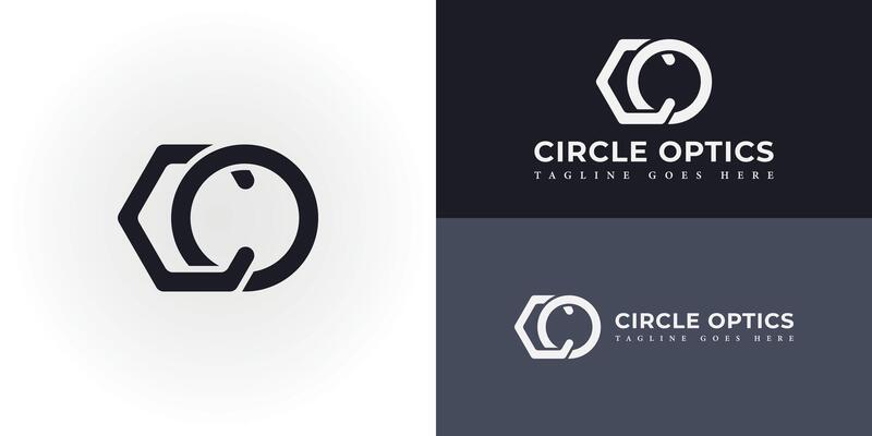 Abstract initial letter CO or OC logo in black color isolated in multiple backgrounds. Initial Letter CO Rounded Linked Circle Lowercase Logo. Black rounded letter CO logo for optical business logo