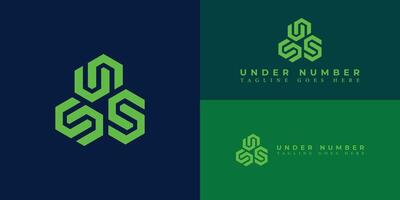 Abstract Letter UN or NU monogram logo design in green color isolated on multiple background colors. Abstract hexagon letter UN logo applied for financial technology company logo design inspiration vector