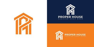 Abstract letter PH or HP initial monogram logo for real estate with building style in orange color isolated in multiple backgrounds applied for Real Estate Broker or Company logo design inspiration vector