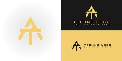 Abstract Letter TA or AT monogram logo design vector in gold color isolated on multiple backgrounds. Abstract hexagon letter AT logo applied for Defense and Engineering Company logo design inspiration