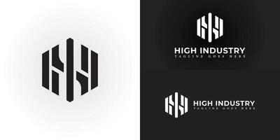 Abstract letter HI or IH logo design vector template in black color isolated on multiple backgrounds. Letter HI or IH in black color applied for design and printing company logo design inspiration