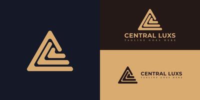 Abstract initials of the CL or LC logo are unique triangles in gold color isolated in multiple background colors. The logo is applied for the Home Furnishing business logo design inspiration template vector