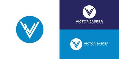 Abstract initial letter VJ or JV logo in blue circle shape isolated in multiple background colors. The logo is applied for property and residential business logo design inspiration template vector