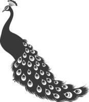 AI generated Silhouette Peafowl Birds Animal raise feather tail black color only vector