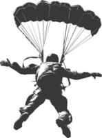 AI generated Silhouette skydiver man full body black color only vector