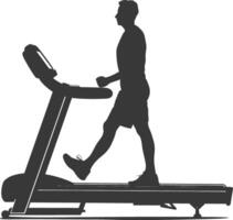 AI generated Silhouette man using a treadmill full body black color only vector