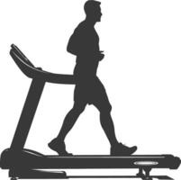 AI generated Silhouette man using a treadmill full body black color only vector