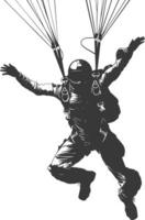 AI generated Silhouette skydiver man full body black color only vector