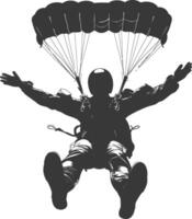 AI generated Silhouette skydiver man full body black color only vector