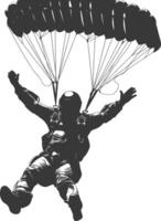 AI generated Silhouette skydiver man full body black color only vector