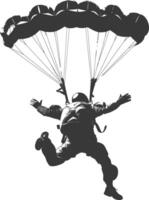 AI generated Silhouette skydiver man full body black color only vector