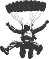 AI generated Silhouette skydiver man full body black color only vector