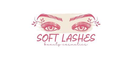 Eyelash and eyebrow extension beauty salon logo design with soft realistic look vector