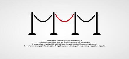 Queuing barrier symbol vector design with connecting ropes on white background