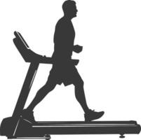 AI generated Silhouette man using a treadmill full body black color only vector