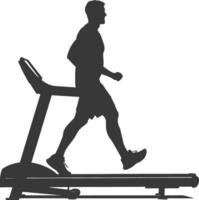 AI generated Silhouette man using a treadmill full body black color only vector