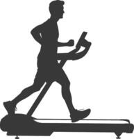 AI generated Silhouette man using a treadmill full body black color only vector