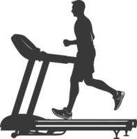 AI generated Silhouette man using a treadmill full body black color only vector