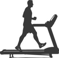 AI generated Silhouette man using a treadmill full body black color only vector