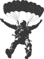 AI generated Silhouette skydiver man full body black color only vector