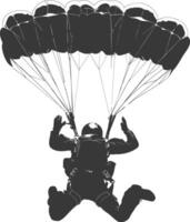 AI generated Silhouette skydiver man full body black color only vector