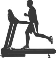 AI generated Silhouette man using a treadmill full body black color only vector