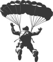 AI generated Silhouette skydiver man full body black color only vector