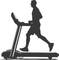 AI generated Silhouette man using a treadmill full body black color only vector