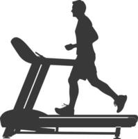 AI generated Silhouette man using a treadmill full body black color only vector