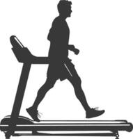 AI generated Silhouette man using a treadmill full body black color only vector