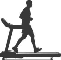 AI generated Silhouette man using a treadmill full body black color only vector