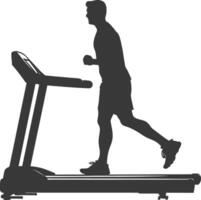 AI generated Silhouette man using a treadmill full body black color only vector