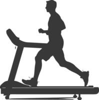 AI generated Silhouette man using a treadmill full body black color only vector