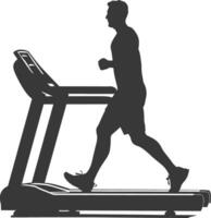 AI generated Silhouette man using a treadmill full body black color only vector