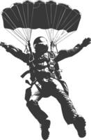 AI generated Silhouette skydiver man full body black color only vector