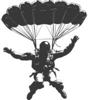 AI generated Silhouette skydiver man full body black color only vector