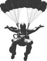 AI generated Silhouette skydiver man full body black color only vector