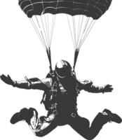 AI generated Silhouette skydiver man full body black color only vector