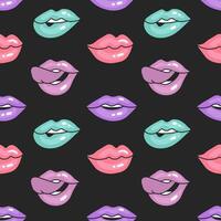 Seamless pattern, female lips. Vintage illustration of women's mouths in different emotions for prints. Retro background vector